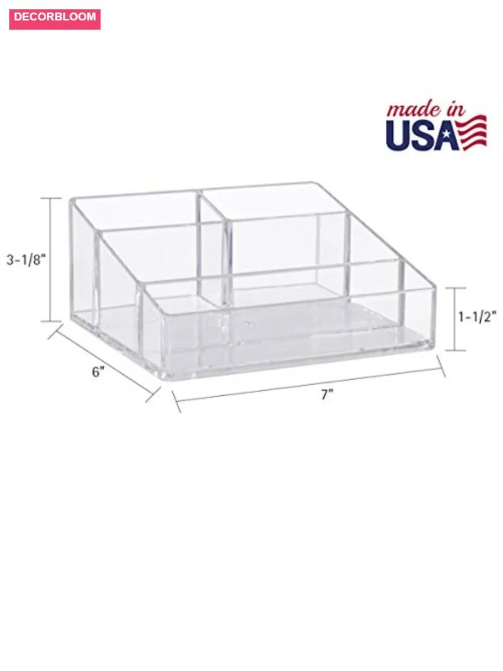 Clear Plastic Vanity Makeup Organizer, 4-Compartment Rectangle